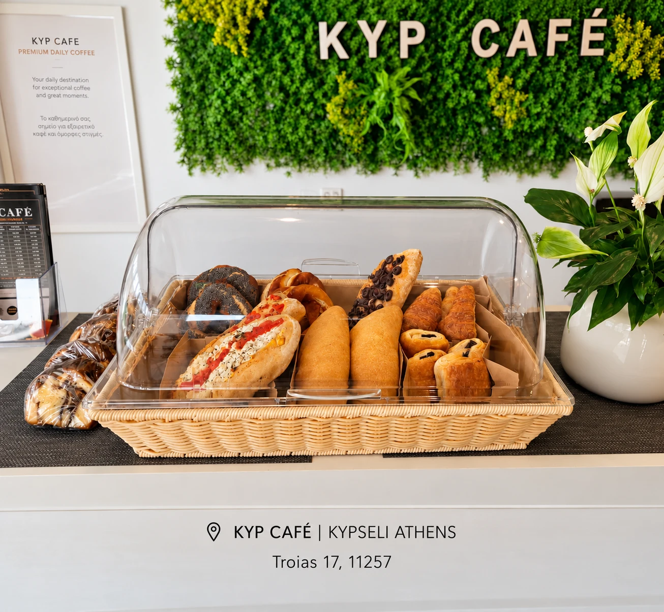 Fresh bagels and pastries at the KYP Café counter