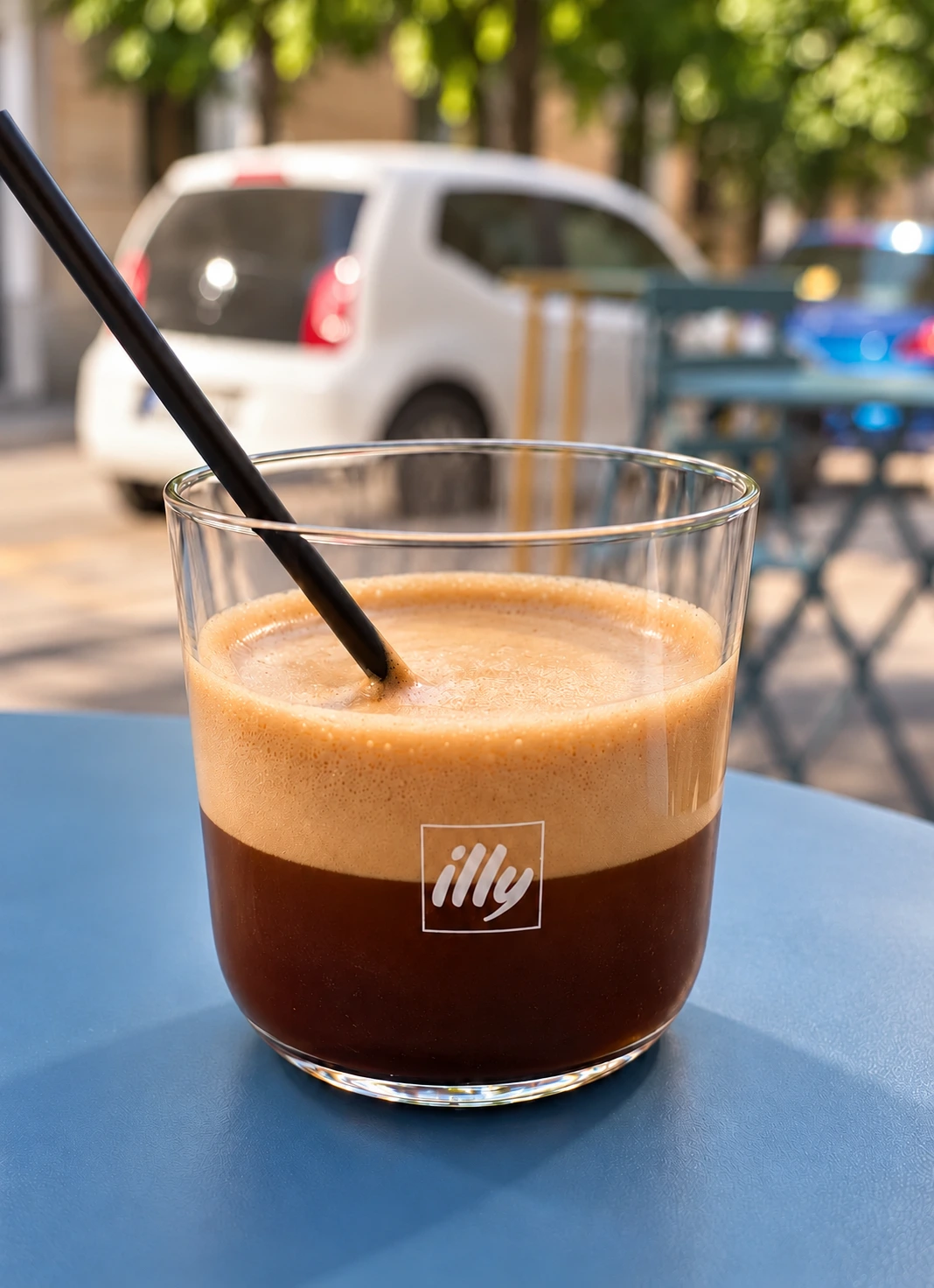 KYP freddo espresso on an outdoor café table