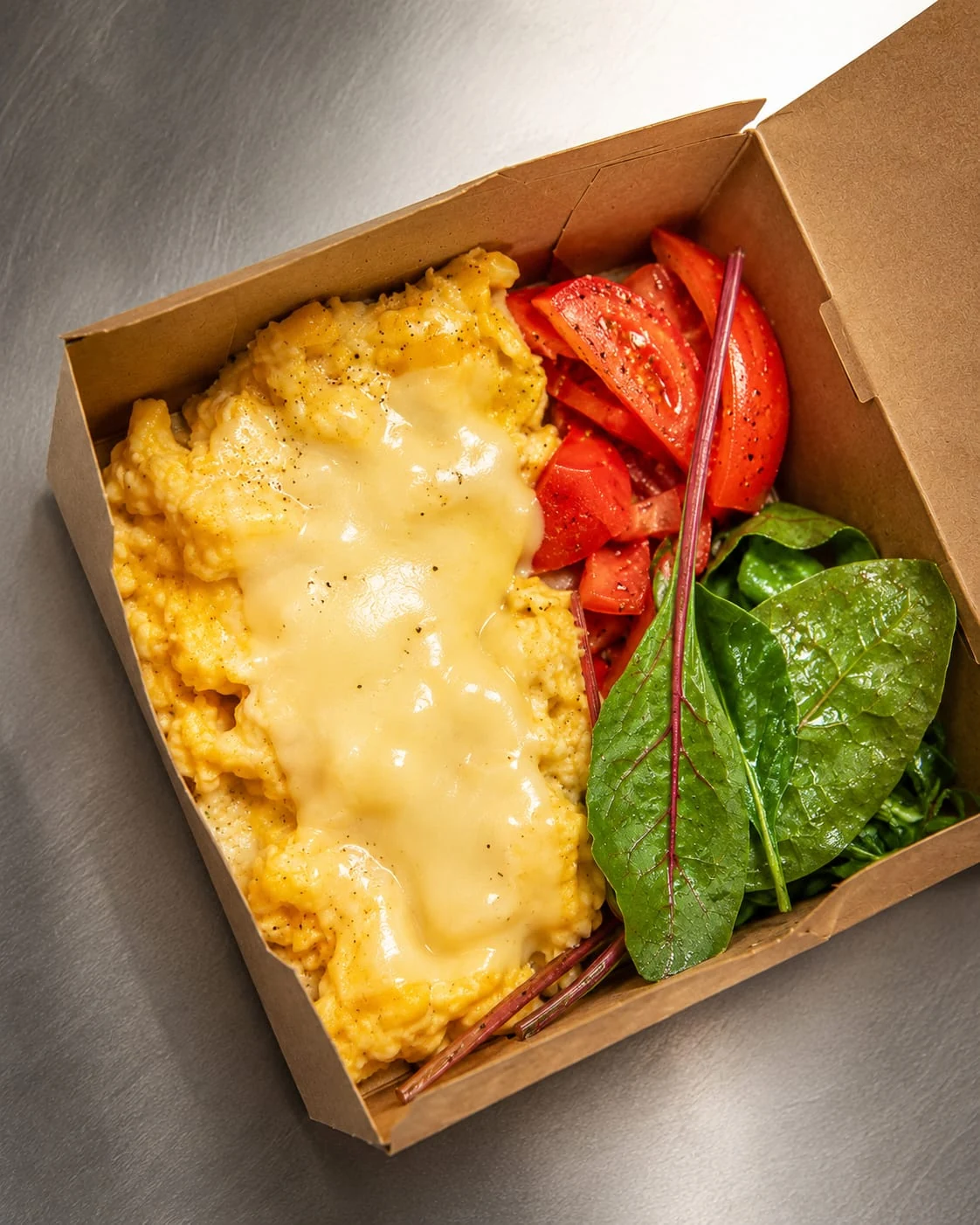 KYP omelette with cheese, tomato and leaves